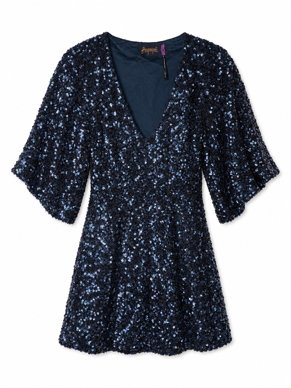 Free People Midnight Sequin Mini Dress Disco Glam NYE‎ Party Goth Chic- Sz 0